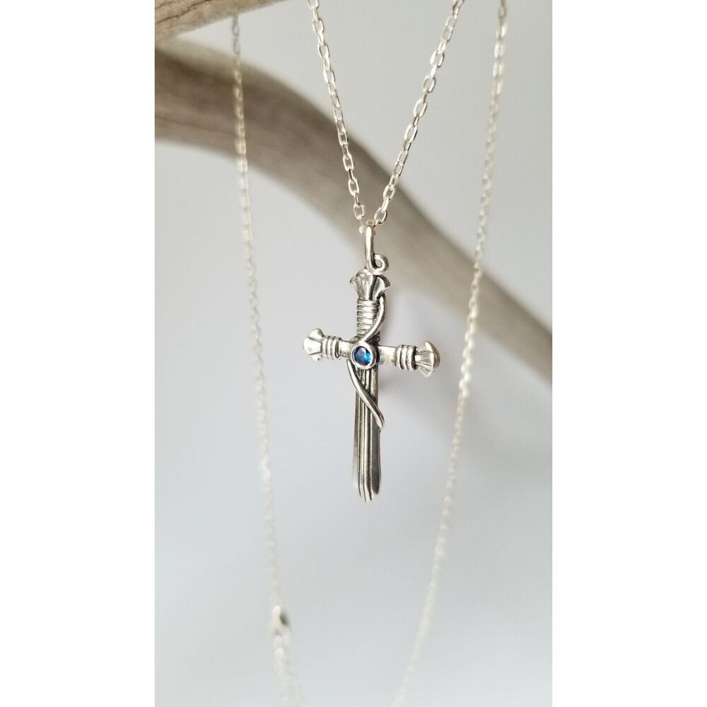 Viking Cross Oxidized Sterling Silver 925 Pendant Necklace